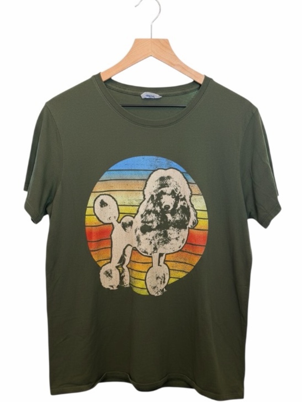 Retro Poodle Sunset Graphic Tee Oversized Green Dog Shirt Y2K Aesthetic